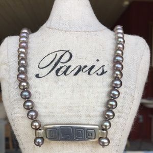 Lisa Jenks iridescent gray pearl and silver necklace.